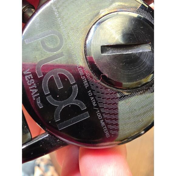 Vintage Vestal Mens Watch Plexi Acetate Black Silver Stainless Dress Rare! - Picture 10 of 16